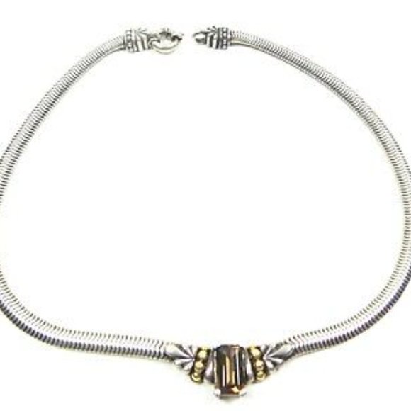 LAGOS Sterling Silver 18k Gold Smoky Topaz Center Piece Snake Chain Necklace - Picture 6 of 8